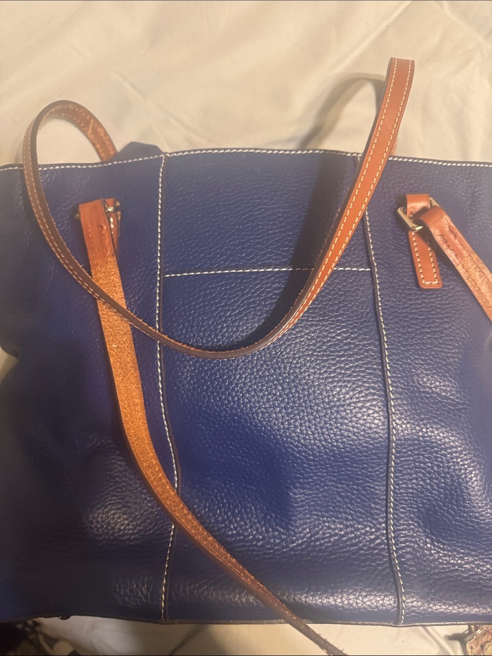 Dooney & Bourke Royal Blue Pebbled Leather Lexington shopper tote inc Brown Trim - Picture 6 of 8